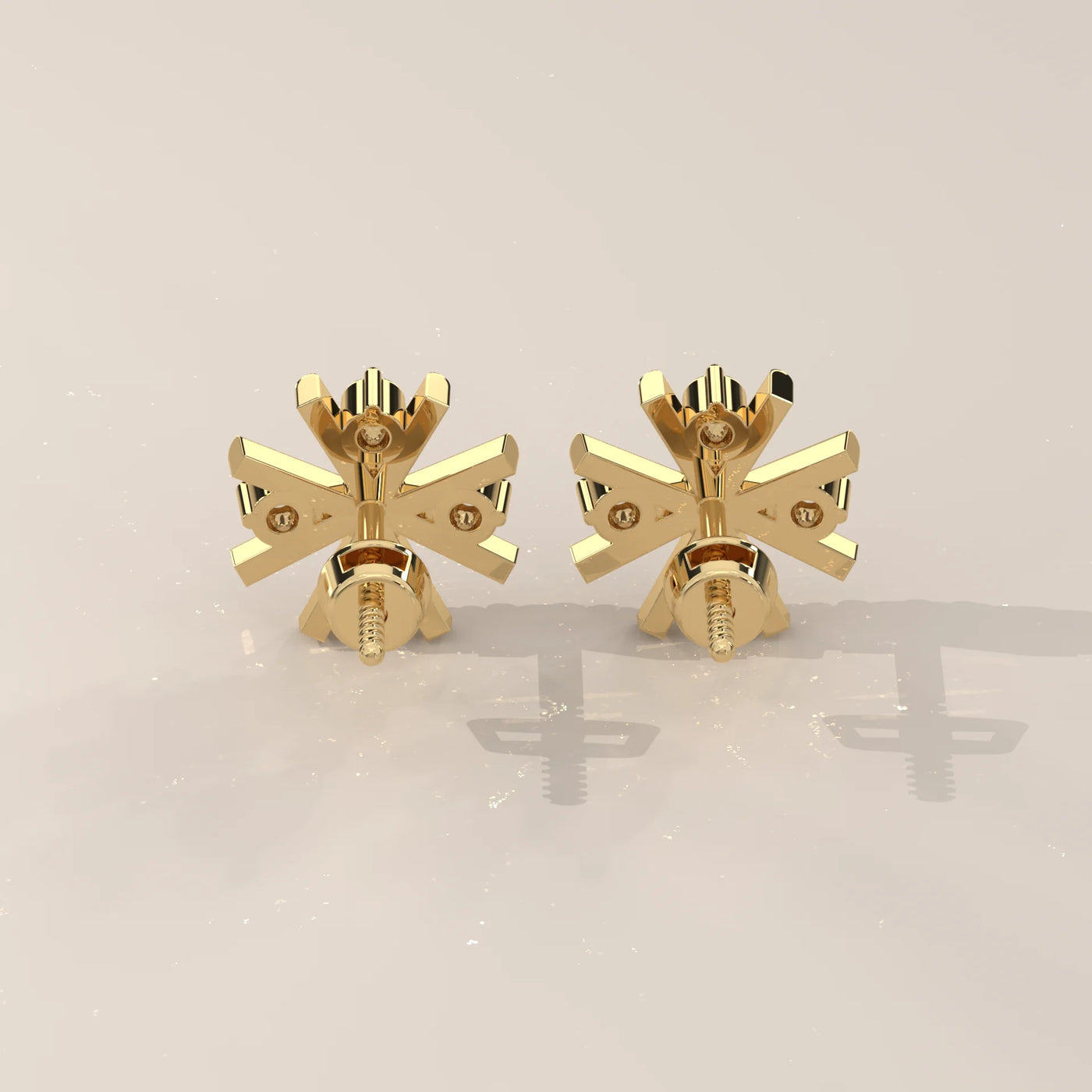 Back View: Round Diamond Stud Earrings with Cluster Setting in Yellow Gold – Lab Grown – Driona Jewels