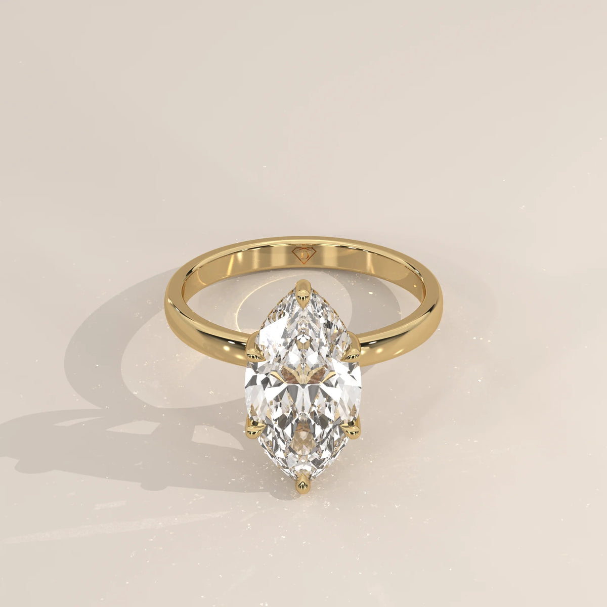 Stavia 5 Carat Marquise Lab Grown Diamond Solitaire, Hidden Halo in yellow gold, shown from the front.