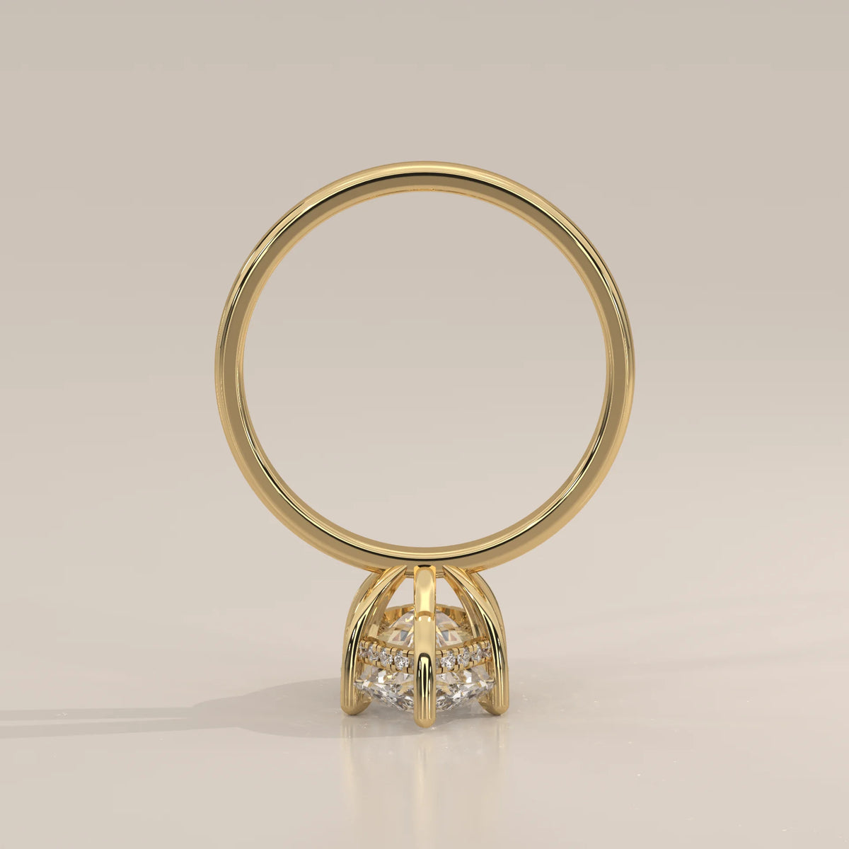 Stavia 5 Carat Marquise Lab Grown Diamond Solitaire, Hidden Halo in yellow gold, side profile view.