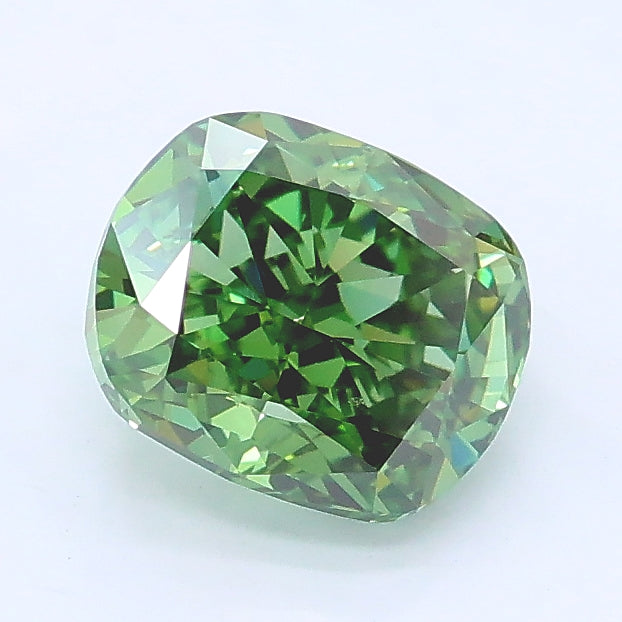 1.29 carat fancy vivid green cushion lab grown diamond VVS2 clarity