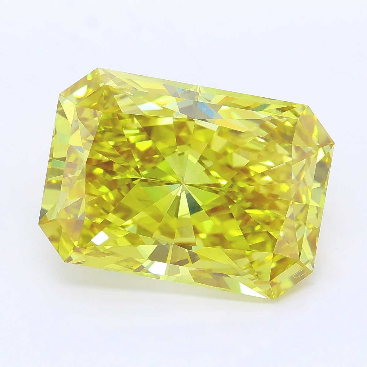 7.23 carat fancy vivid yellow radiant lab grown diamond VVS2 clarity