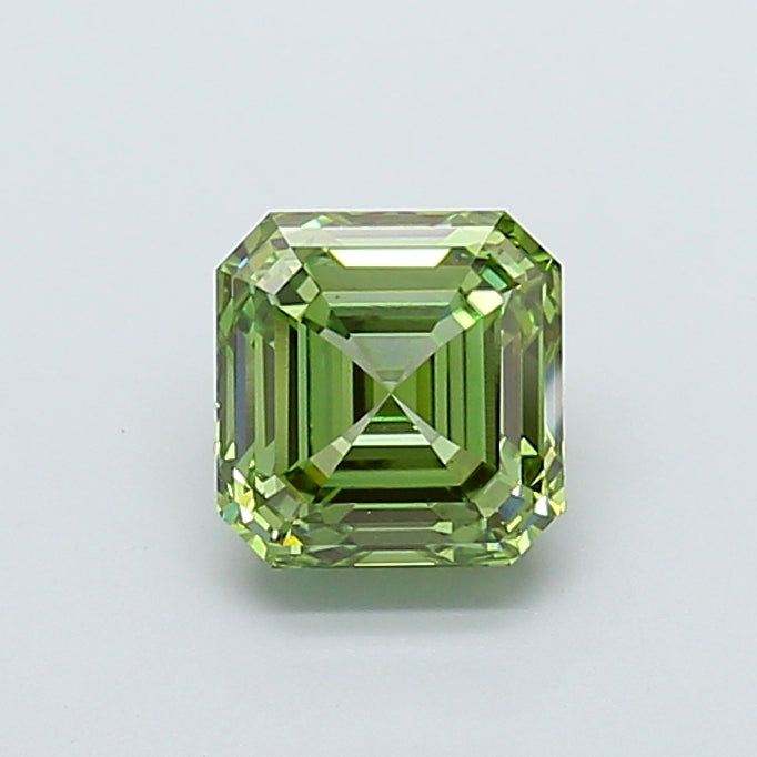 2.01 carat fancy vivid green asscher lab grown diamond VS1 clarity