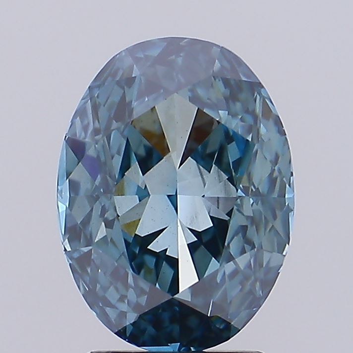 2.97 carat fancy vivid greenish blue oval lab grown diamond VS1 clarity