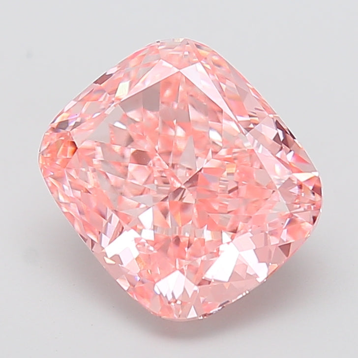 6.05 carat fancy vivid pink cushion lab grown diamond VS1 clarity