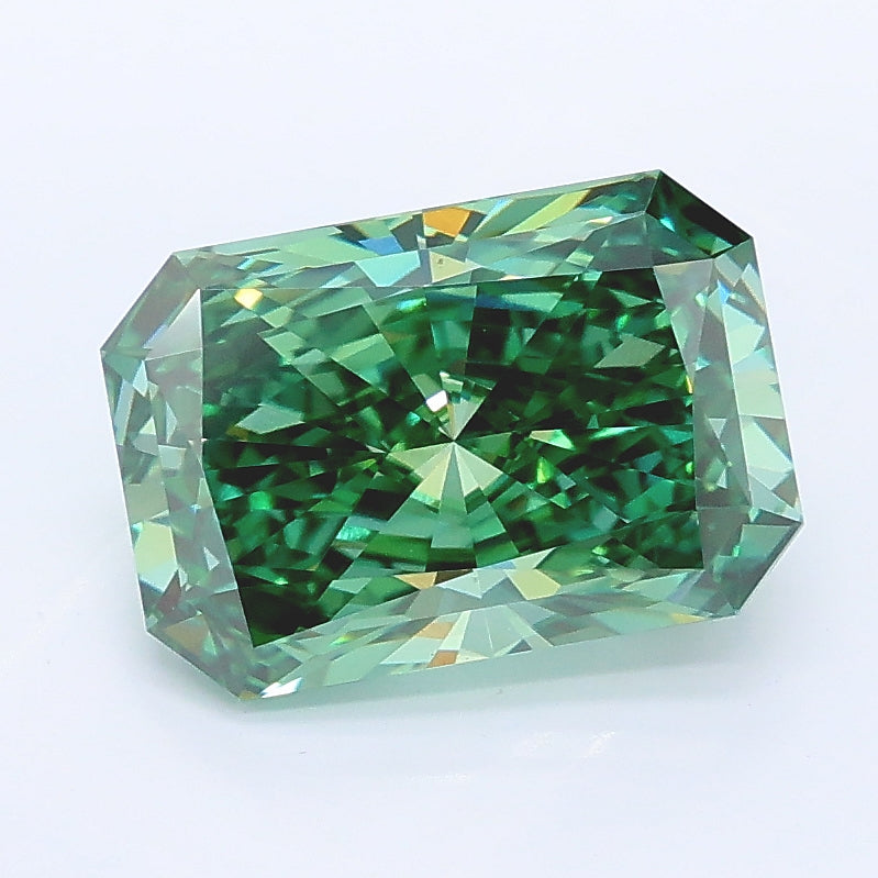 2.55 carat fancy vivid green radiant lab grown diamond VVS2 clarity