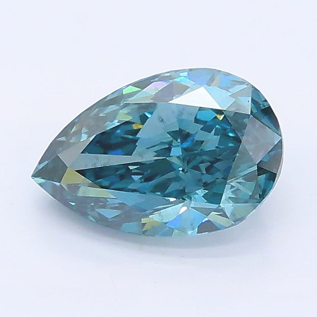 1.07 carat fancy vivid greenish blue pear lab grown diamond VS2 clarity