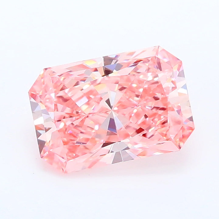 1.35 carat fancy vivid pink radiant lab grown diamond VVS2 clarity