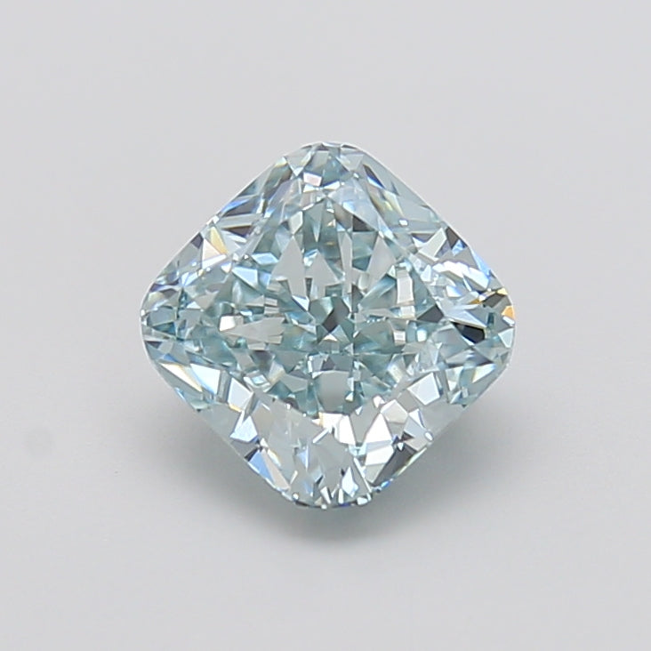 2.56 carat fancy intense greenish blue cushion lab grown diamond VVS2 clarity