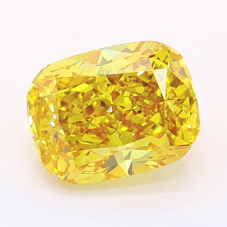2.52 carat fancy vivid yellow cushion lab grown diamond VS2 clarity