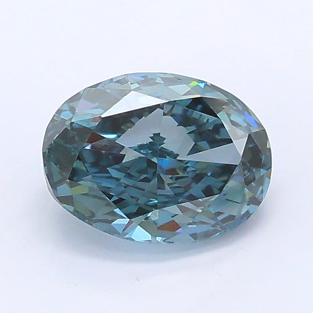 1.06 carat fancy intense greenish blue oval lab grown diamond VS1 clarity