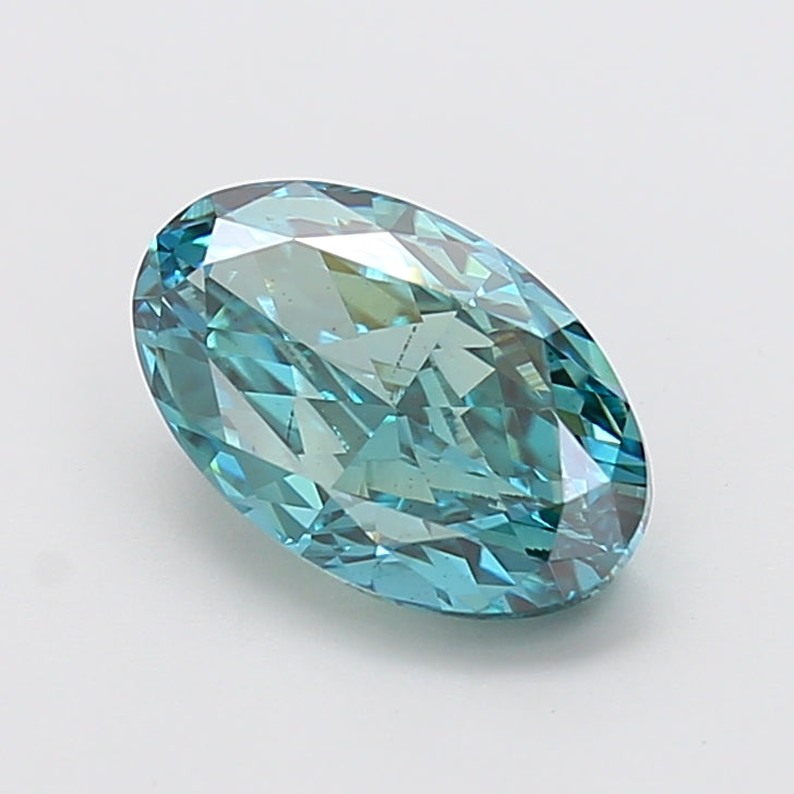 3.02 carat fancy vivid greenish blue oval lab grown diamond VS2 clarity