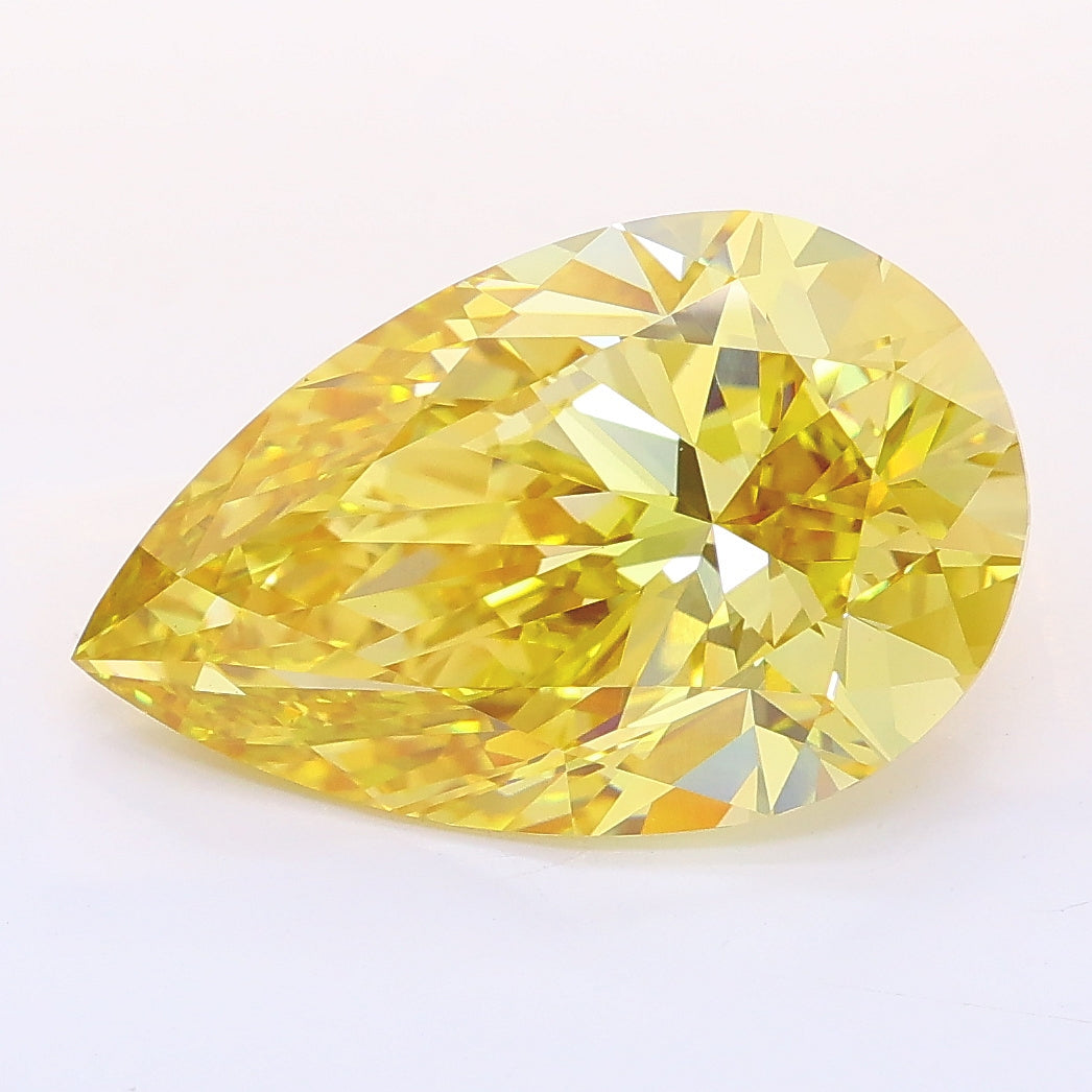 5.02 carat fancy intense yellow pear lab grown diamond VVS2 clarity