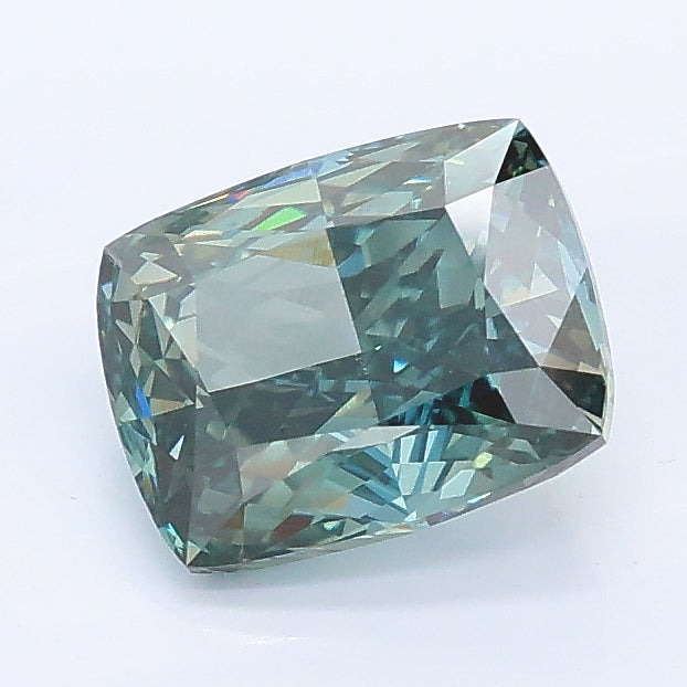 1.56 carat fancy deep green cushion lab grown diamond VVS2 clarity