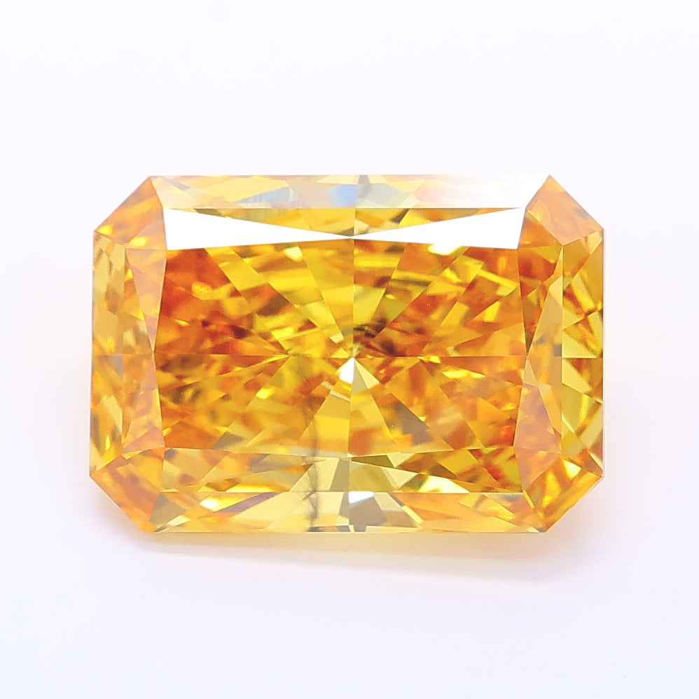 4.26 carat fancy vivid orangey yellow radiant lab grown diamond SI1 clarity
