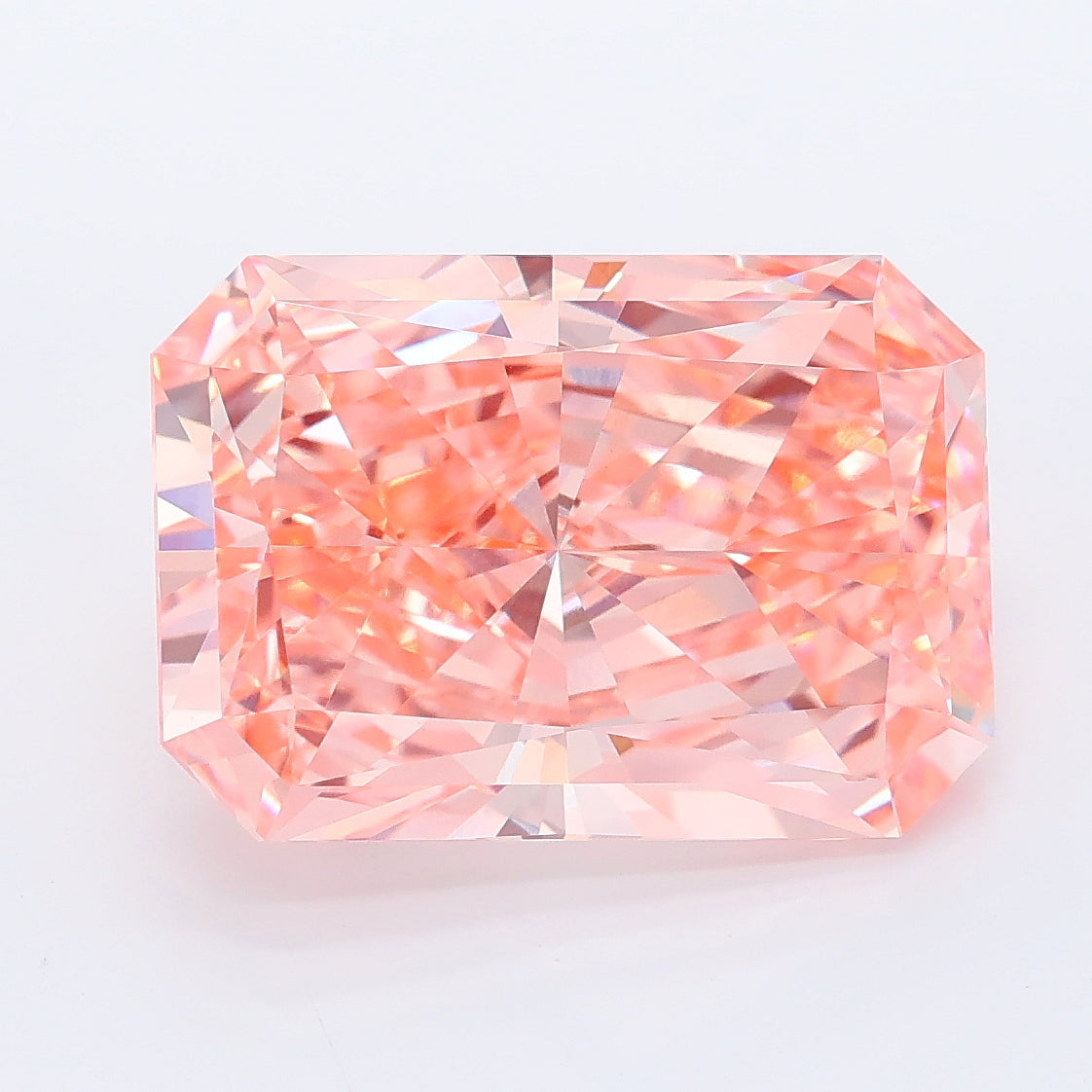 7.04 carat fancy vivid orangey pink radiant lab grown diamond VVS2 clarity