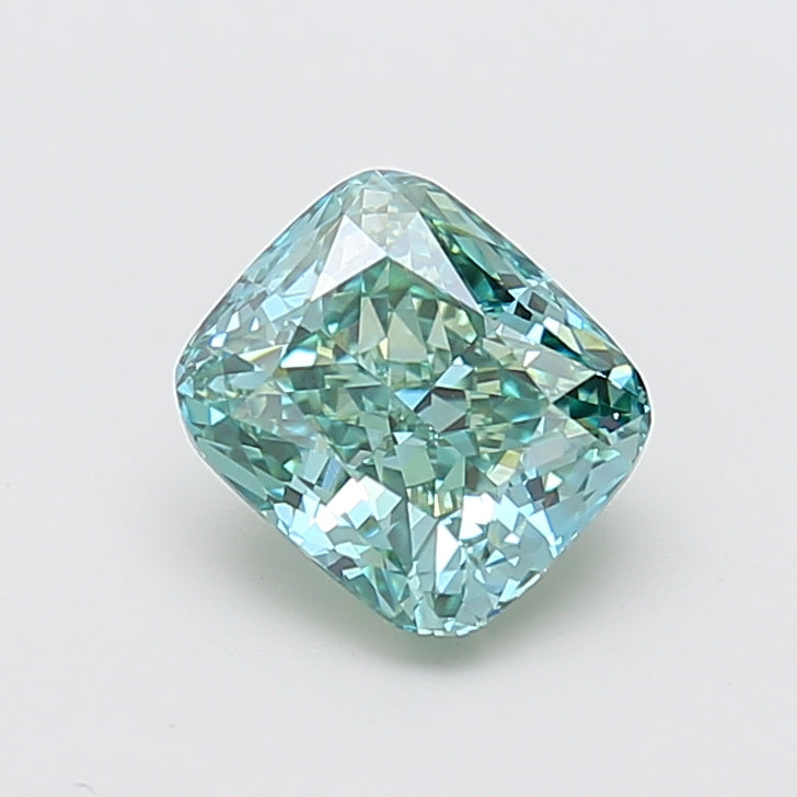2.51 carat fancy vivid green cushion lab grown diamond VS1 clarity