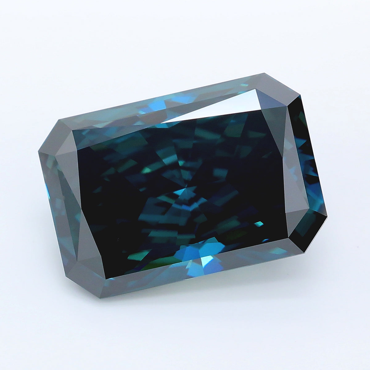 9.56 carat fancy deep bluish green radiant lab grown diamond VS1 clarity