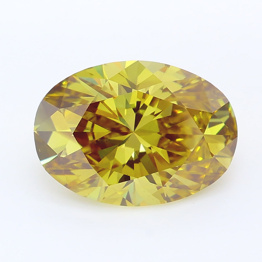 3.58 carat fancy intense brownish yellow oval lab grown diamond VS2 clarity