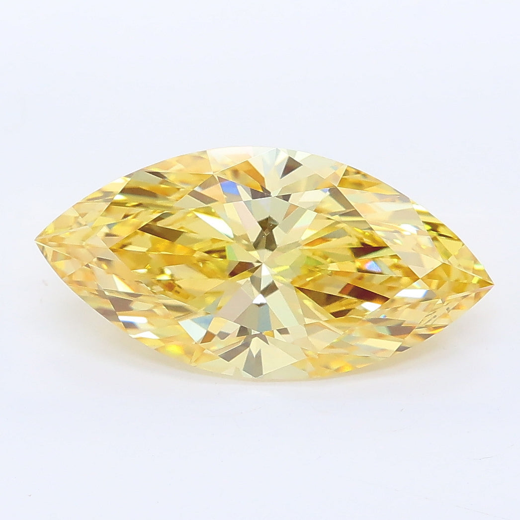 3.03 carat fancy intense yellow marquise lab grown diamond VVS2 clarity