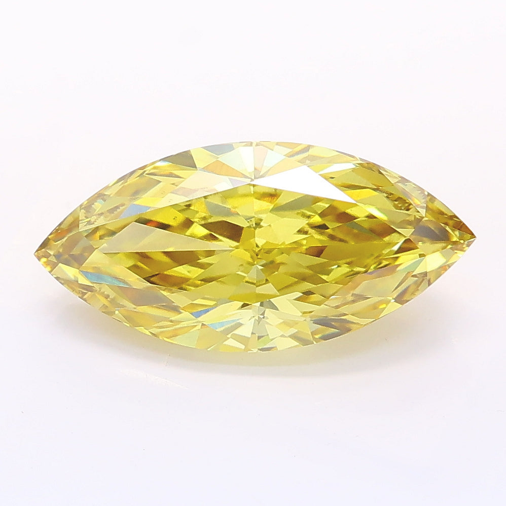 3.08 carat fancy intense yellow marquise lab grown diamond VS1 clarity