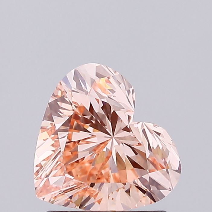 1.27 carat fancy intense pinkish orange heart lab grown diamond VVS2 clarity