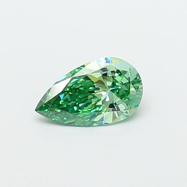 0.76 carat fancy vivid green pear lab grown diamond VVS2 clarity