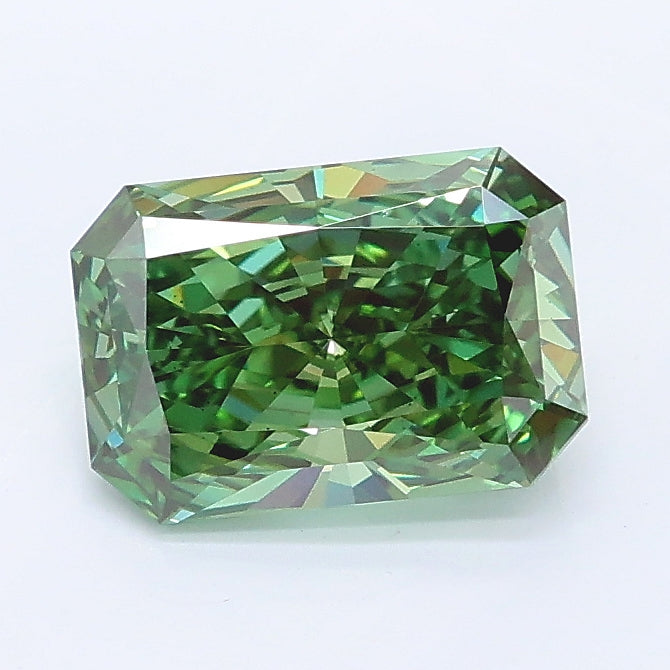 1.43 carat fancy vivid green radiant lab grown diamond VS2 clarity