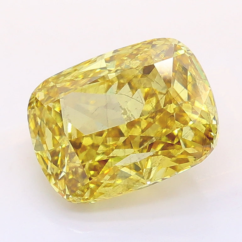 3.19 carat fancy intense yellow cushion lab grown diamond SI2 clarity