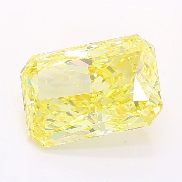 1.37 carat fancy vivid yellow radiant lab grown diamond VVS2 clarity