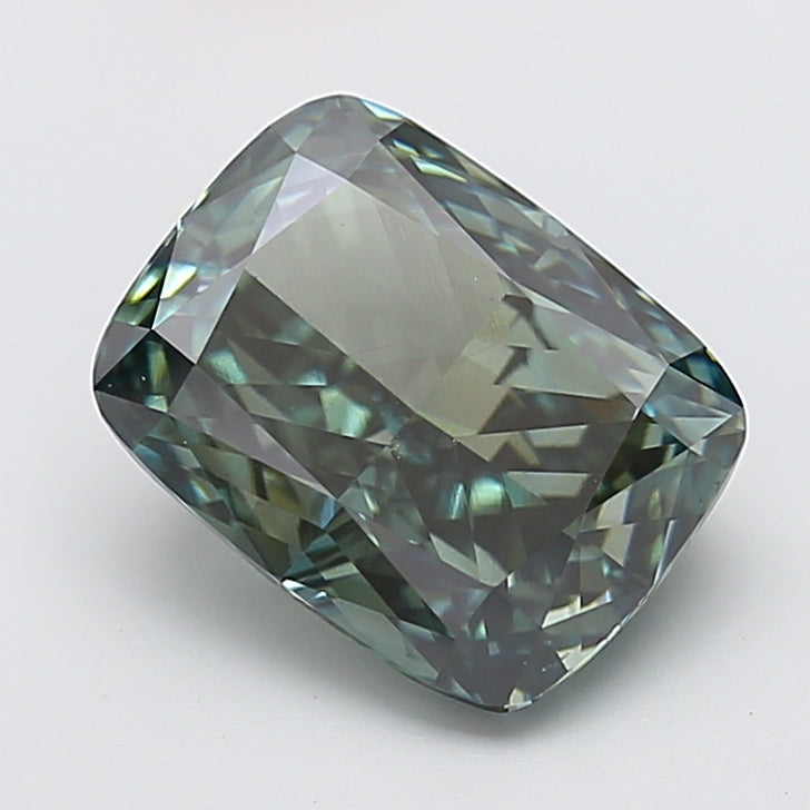 5.01 carat fancy deep green cushion lab grown diamond VS2 clarity