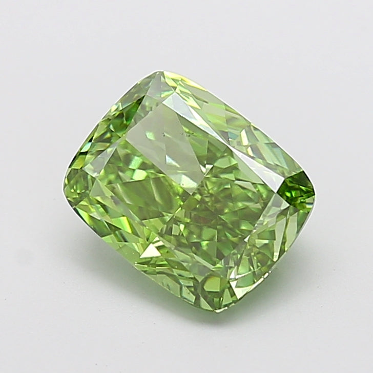3.05 carat fancy vivid green cushion lab grown diamond VS1 clarity