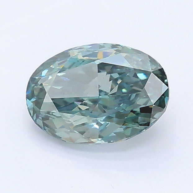 1.03 carat fancy deep greenish blue oval lab grown diamond VS1 clarity