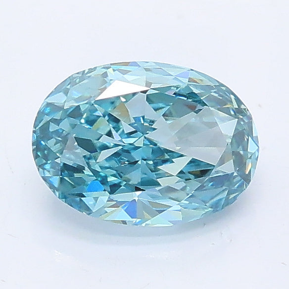 1.10 carat fancy vivid greenish blue oval lab grown diamond VVS2 clarity