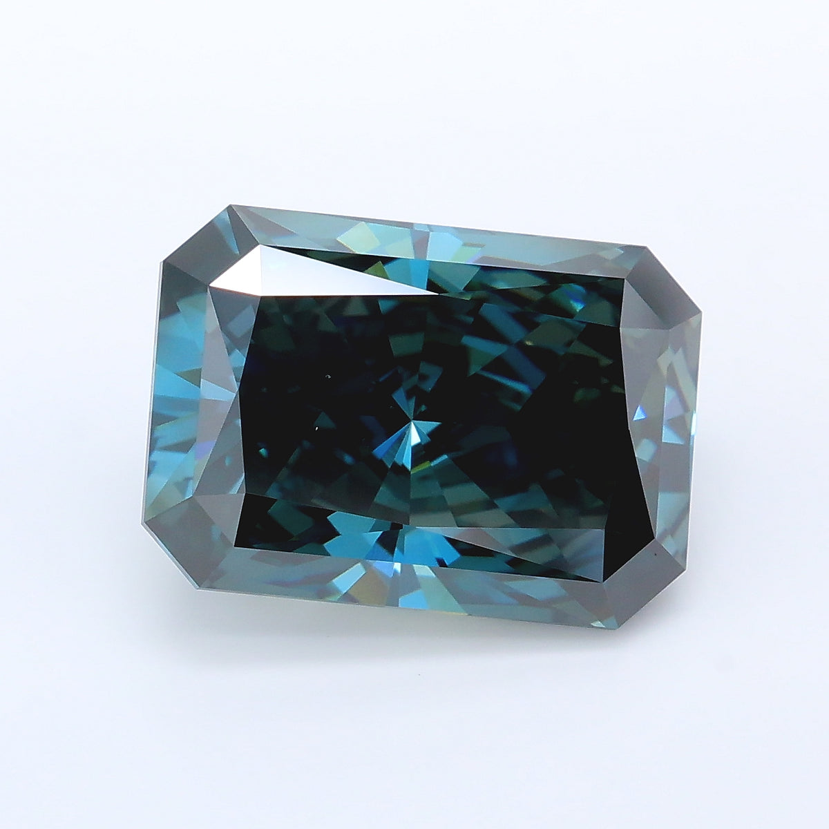 6.11 carat fancy deep green blue radiant lab grown diamond VS1 clarity