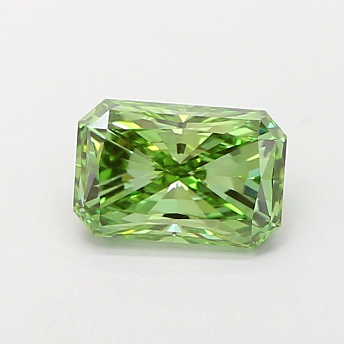 1.02 carat fancy vivid green radiant lab grown diamond VVS2 clarity