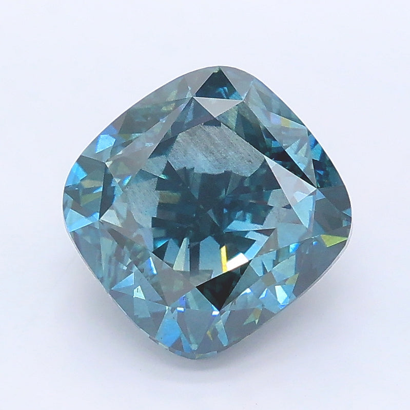 3.86 carat fancy deep green blue cushion lab grown diamond SI2 clarity