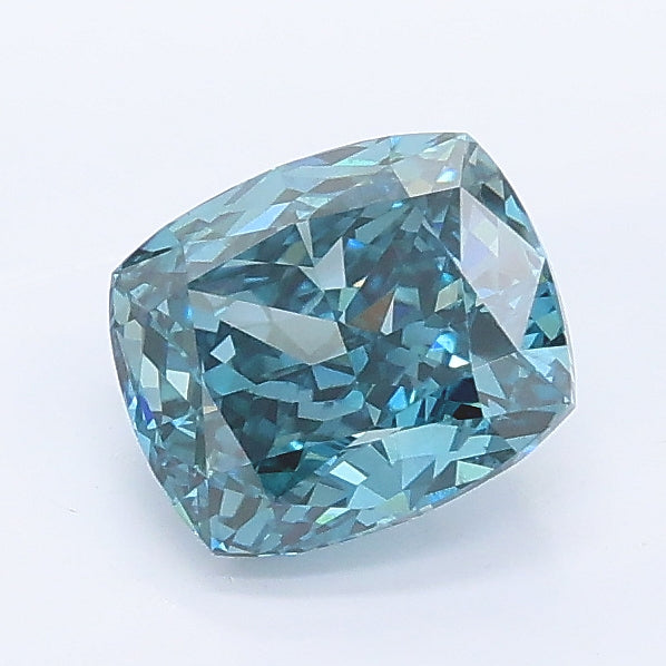 1.23 carat fancy vivid greenish blue cushion lab grown diamond VS2 clarity