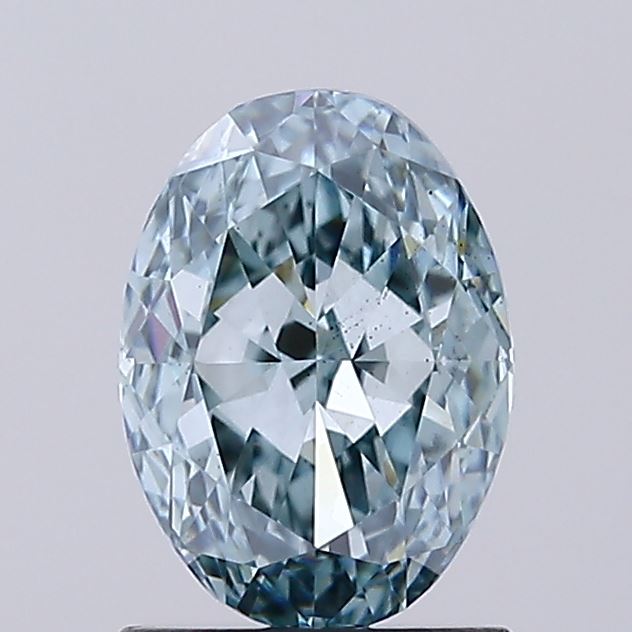 1.57 carat fancy intense blue green oval lab grown diamond VS2 clarity