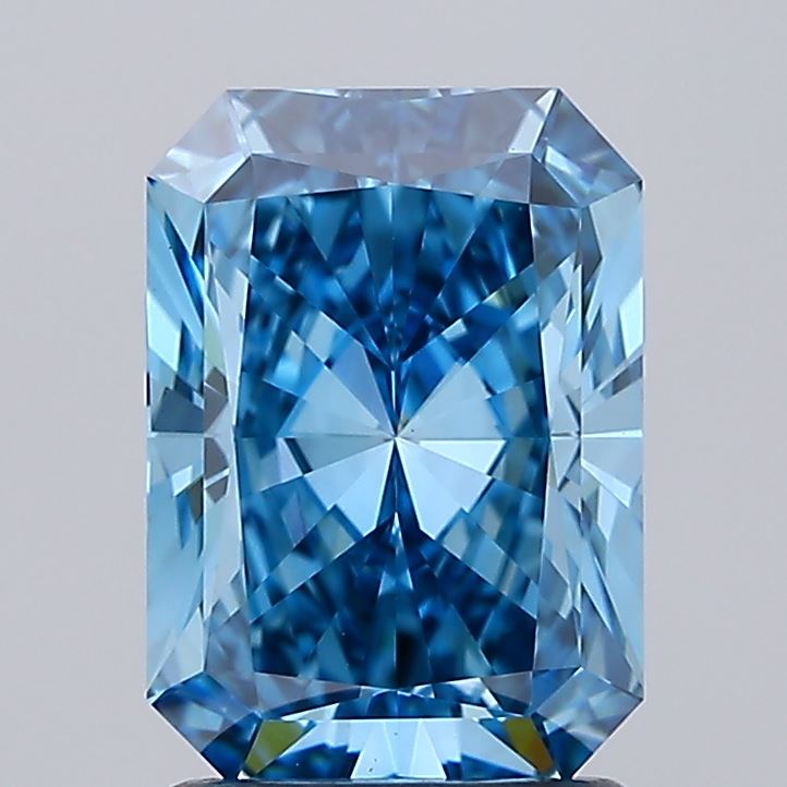 2.01 carat fancy vivid blue radiant lab grown diamond VS1 clarity