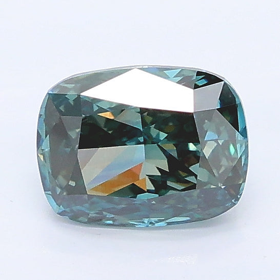 1.05 carat fancy deep greenish blue cushion lab grown diamond VVS2 clarity