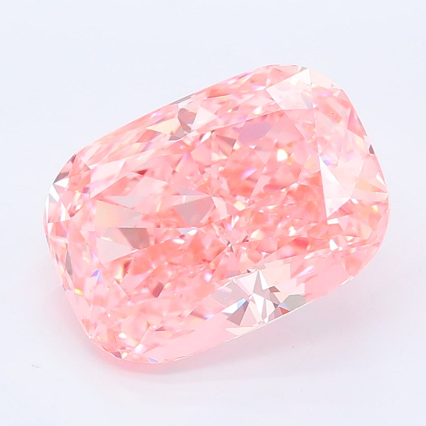 3.65 carat fancy vivid pink cushion lab grown diamond VS1 clarity