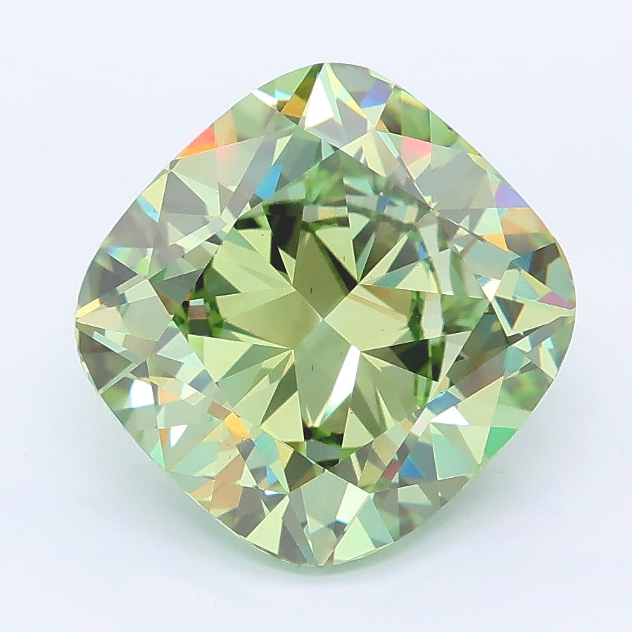 5.07 carat fancy vivid green cushion lab grown diamond VS1 clarity