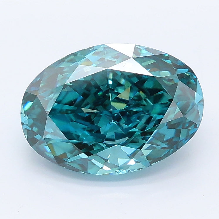 2.42 carat fancy vivid blue green oval lab grown diamond VS1 clarity