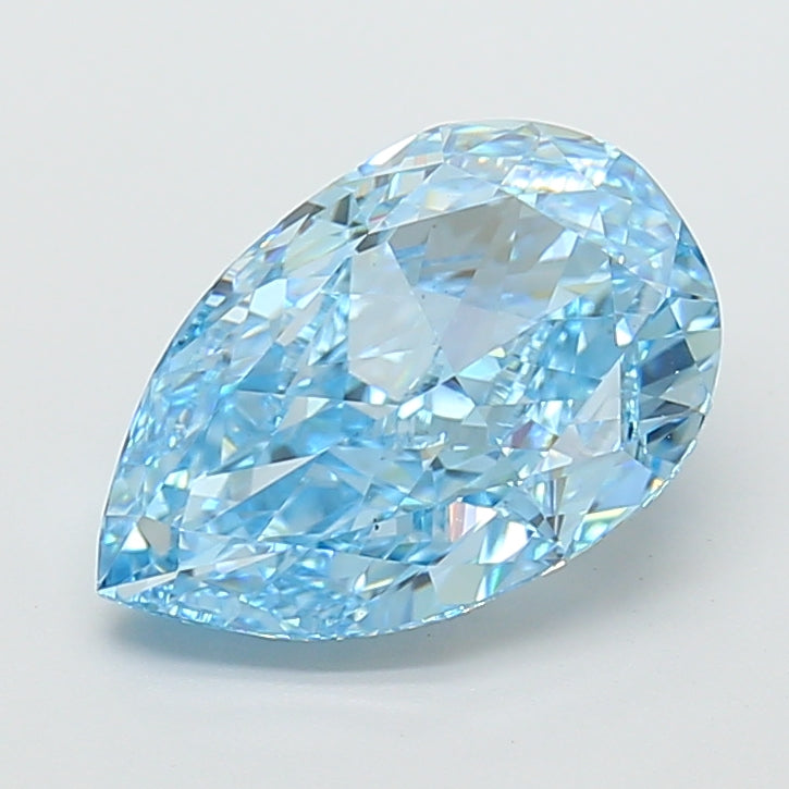 5.04 carat fancy vivid blue pear lab grown diamond VS1 clarity