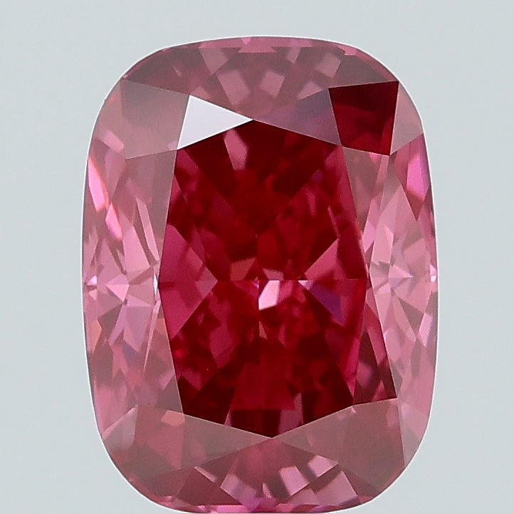 2.57 carat fancy vivid pink cushion lab grown diamond VS1 clarity
