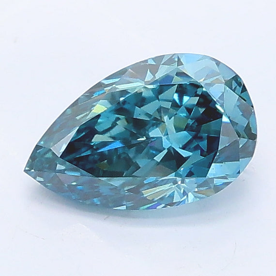 1.06 carat fancy vivid greenish blue pear lab grown diamond VS1 clarity