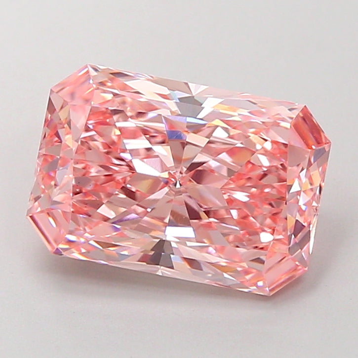 4.06 carat fancy vivid pink radiant lab grown diamond VVS2 clarity