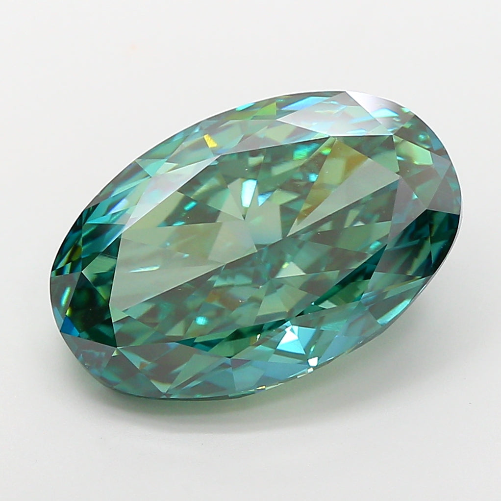 10.00 carat fancy vivid blue green oval lab grown diamond VS1 clarity