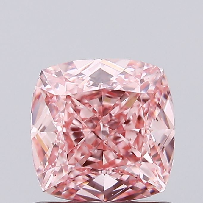 0.90 carat fancy vivid pink cushion lab grown diamond VVS2 clarity