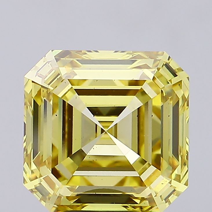 7.05 carat fancy intense yellow asscher lab grown diamond VS2 clarity